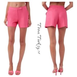 NWT Trina Turk Hermosa Pink Twill Shorts High Waist Flat Front Tailored Sz 14